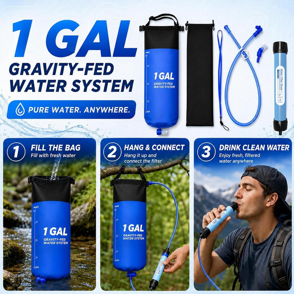 1 Gal Gravity Water Filter Bag - Outdoor Adventure Backpack ulasan dan harga